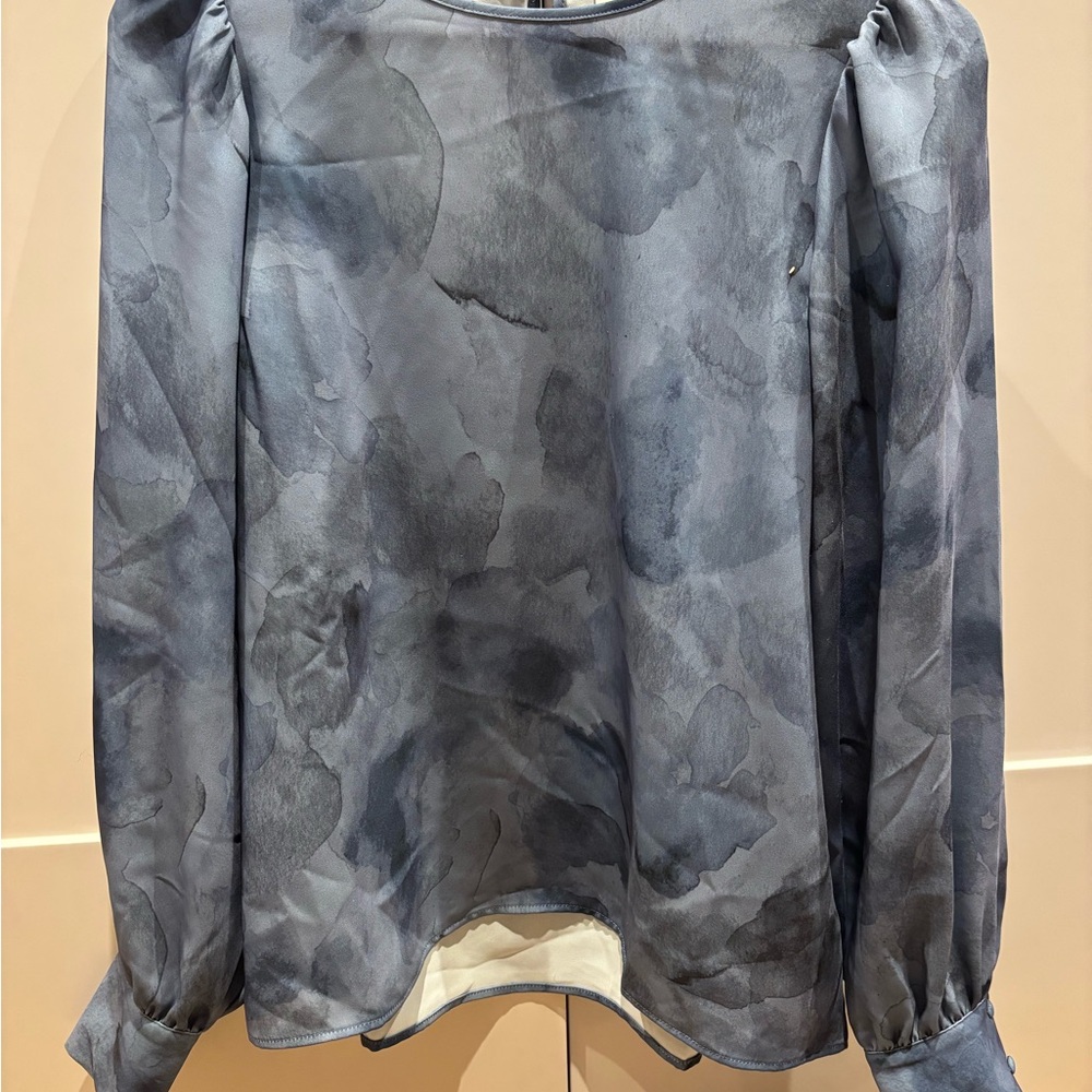 Wilfred Blue and Watercolour Print Blouse with Cuffed Long Sleeves